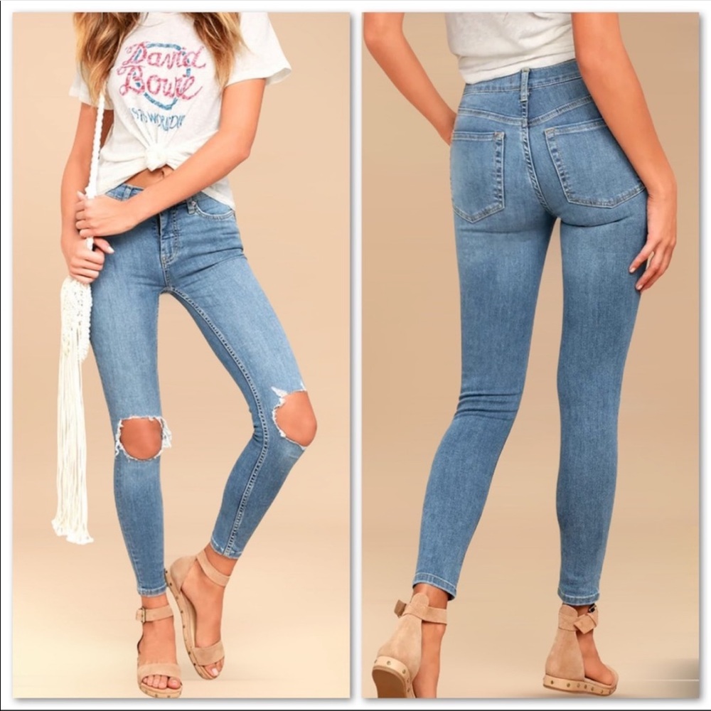 Free People Light Blue Distressed Skinny Jeans